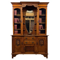 Fine Early 20th Century English Art Nouveau Oak Dresser with Bevelled Mirror