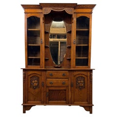 Fine Early 20th Century English Art Nouveau Oak Dresser with Bevelled Mirror