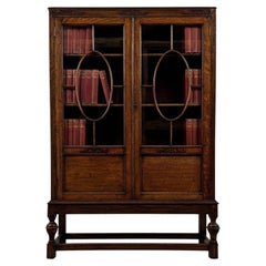 Fine Early 20th Century Antique English Oak Glazed Display Cabinet