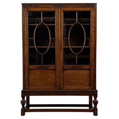 Fine Early 20th Century Antique English Oak Glazed Display Cabinet