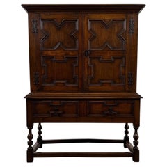 Fine 19th Century Antique English Jacobean Revival Oak Cupboard