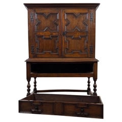 Fine 19th Century Antique English Jacobean Revival Oak Cupboard