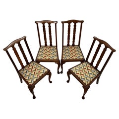 Early 20th Century English Queen Anne Style Set of Four Mahogany Dining Chairs