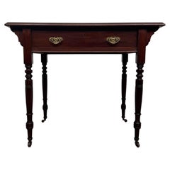 Early 20th Century Antique English Mahogany Writing Table with Green Leather Top