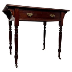Early 20th Century Antique English Mahogany Writing Table with Green Leather Top