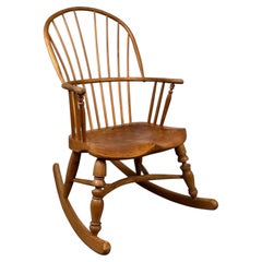 Fine Early 20th Century Antique English Ash Spindle-Back Rocking Chair
