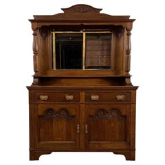 Fine Early 20th Century Antique English Oak Mirror-Back Sideboard