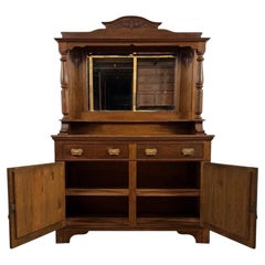 Fine Early 20th Century Antique English Oak Mirror-Back Sideboard