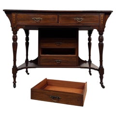 19th Century English Inlaid Rosewood Writing Desk with Adjustable Leather Top
