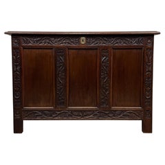 Fine 19th Century Antique English Carved Oak Coffer or Blanket Chest