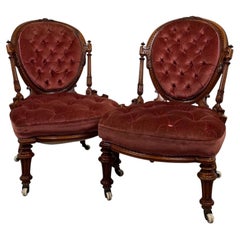 Fine 19th Century Antique English Pair of Walnut Parlour Chairs