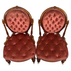 Fine 19th Century Antique English Pair of Walnut Parlour Chairs