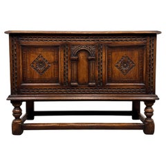 Fine Early 20th Century Antique English Oak Blanket Box Chest on Stand