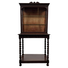 Fine 19th Century Antique English Carved Oak Cabinet with Barley Twist Legs