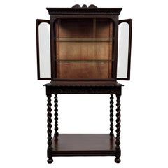 Fine 19th Century Antique English Carved Oak Cabinet with Barley Twist Legs