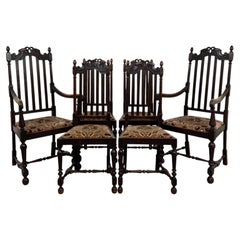 Fine Early 20th Century Antique English Set of Six Oak Dining Chairs