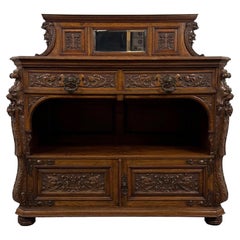 Fine 19th Century Antique English Pollard Oak Sideboard with Bevelled Mirror