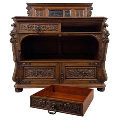 Fine 19th Century Antique English Pollard Oak Sideboard with Bevelled Mirror
