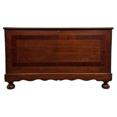 Fine 19th Century Antique English Oak Coffer Chest with Mahogany Cross-Banding