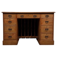 Fine 19th Century Antique English Pine Kneehole Desk with Nine Drawers