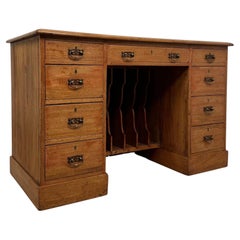 Fine 19th Century Antique English Pine Kneehole Desk with Nine Drawers