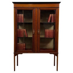 Fine Early 20th Century Antique English Inlaid Mahogany Display Cabinet Vitrine