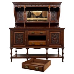 Fine Early 20th Century Antique English Carved Walnut Mirror-Back Sideboard