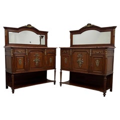 Fine 19th Century Antique French Pair of Marble-Top Cabinets with Mirrors