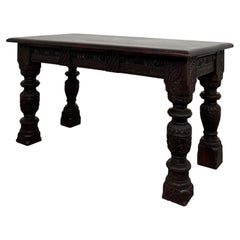 Fine 19th Century Antique English Carved Oak Side Table