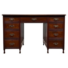 Fine Early 20th Century English Walnut Writing Desk with Red Leather Top
