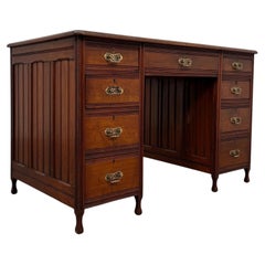 Fine Early 20th Century English Walnut Writing Desk with Red Leather Top