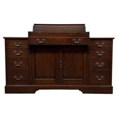 Fine 19th Century Antique English Oak Tambour-Top Banker's Desk