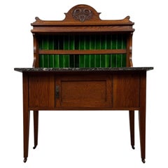 Early 20th Century English Antique Arts & Crafts Oak Washstand with Marble Top