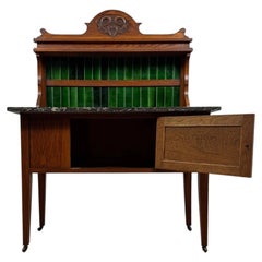 Early 20th Century English Antique Arts & Crafts Oak Washstand with Marble Top
