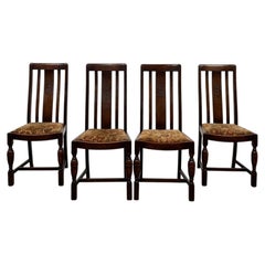 Fine Early 20th Century Antique English Set of Four Oak Dining Chairs