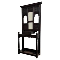 Fine 19th Century English Antique Victorian Carved Oak Hall Stand with Mirror