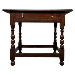 Fine 18th Century Antique English Georgian Bobbin-Turned Oak Side Table