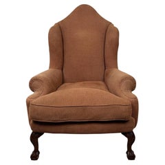 Fine 20th Century English Beech Wingback Armchair with Ball-and-Claw Feet