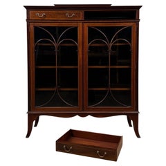 Fine 19th Century Antique English Mahogany Glazed Display Cabinet Vitrine