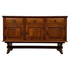 Fine Early 20th Century Antique English Golden Oak Sideboard with Trestle Base