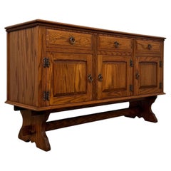 Fine Early 20th Century Antique English Golden Oak Sideboard with Trestle Base