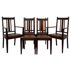18th Century Antique Georgian English Oak Dining Table with Six Dining Chairs