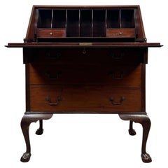 Early 20th Century English Edwardian Mahogany Bureau with Ball-and-Claw Feet