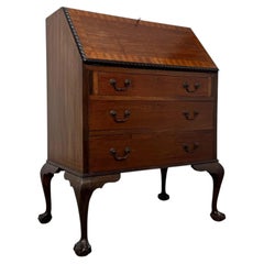 Early 20th Century English Edwardian Mahogany Bureau with Ball-and-Claw Feet