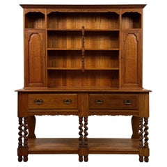 Fine Early 20th Century Antique English Barley-Twist Golden Oak Dresser