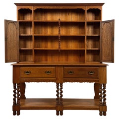 Fine Early 20th Century Antique English Barley-Twist Golden Oak Dresser