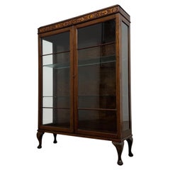 Fine Early 20th Century Antique English Oak Glazed Display Cabinet Vitrine