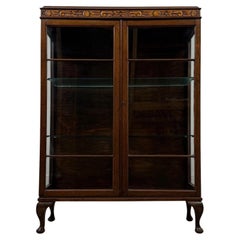 Fine Early 20th Century Antique English Oak Glazed Display Cabinet Vitrine