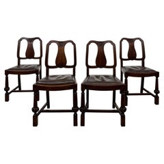 Fine Early 20th Century Antique English Set of Four Edwardian Oak Dining Chairs
