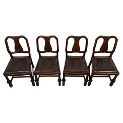 Fine Early 20th Century Antique English Set of Four Edwardian Oak Dining Chairs
